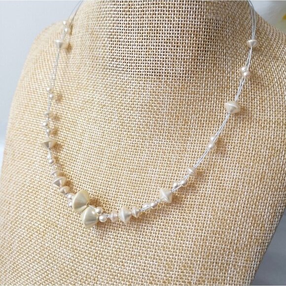 Vintage Cream Pearl Bicone Bead Necklace - Picture 2 of 3